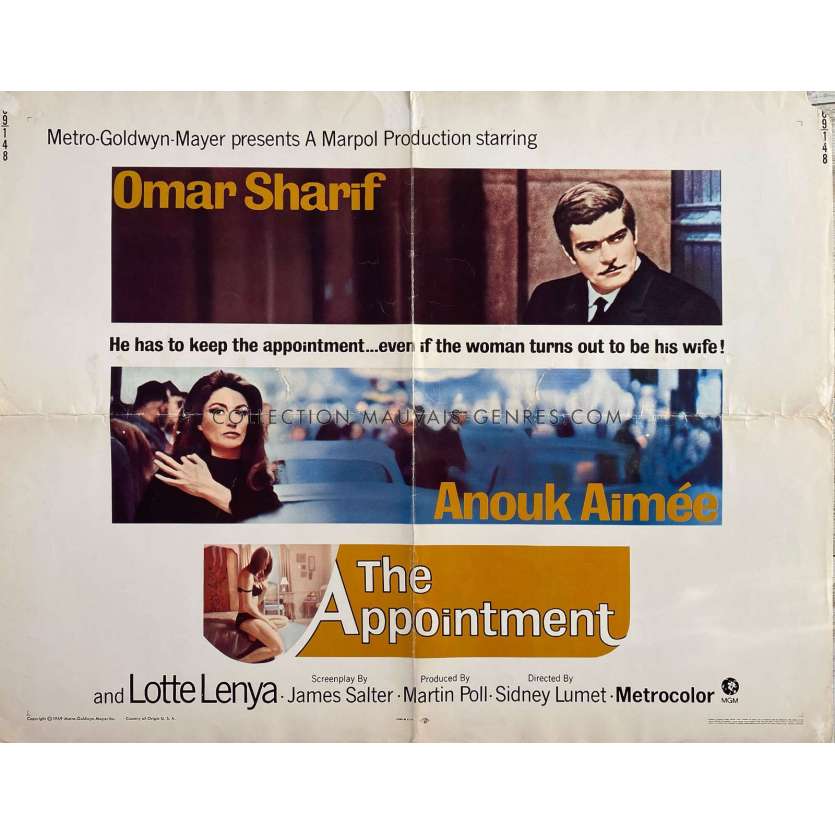 THE APPOINTMENT Movie Poster- 21x28 in. - 1969 - Sidney Lumet, Omar Sharif, Anouk Aimée