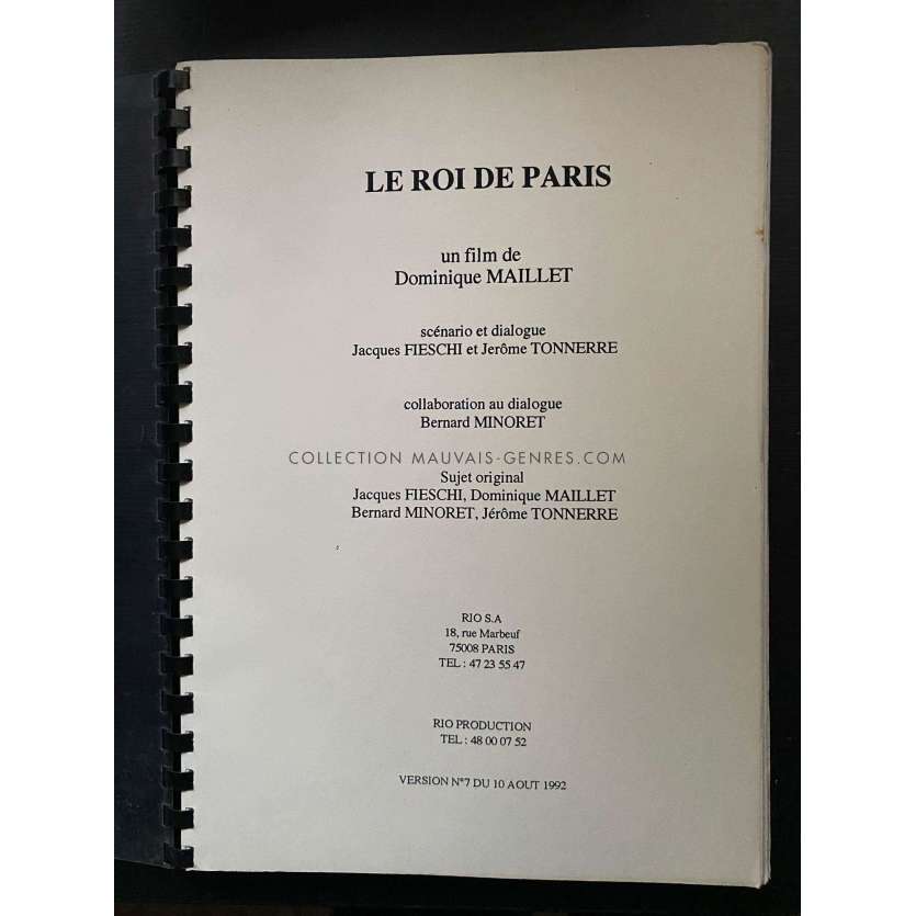 THE KING OF PARIS Movie Script 126p - 9x12 in. - 1995 - Dominique Maillet, Philippe Noiret