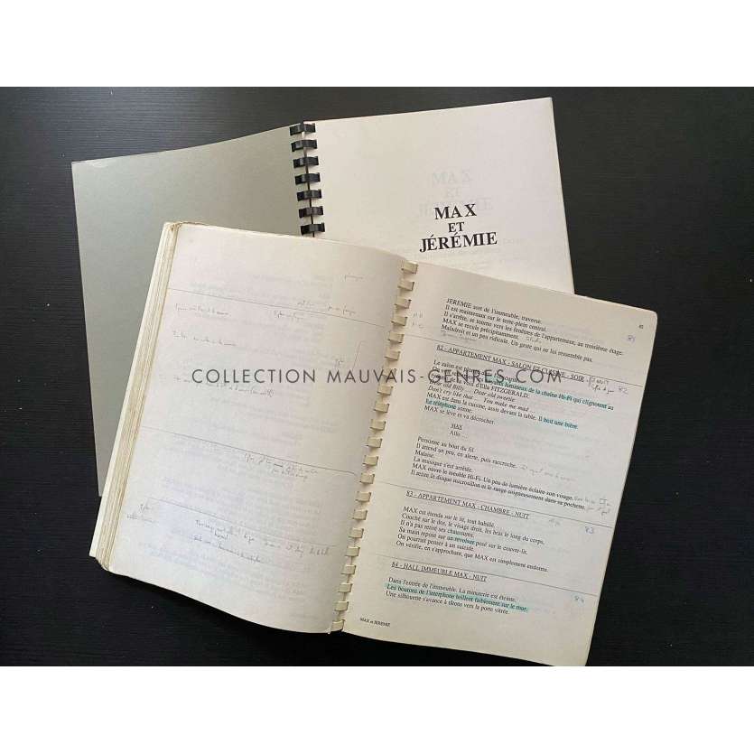 MAX & JEREMIE Movie Scripts Annoté, 141p - 143p - 9x12 in. - 1992 - Claire Devers, Philippe Noiret, Christopher Lambert