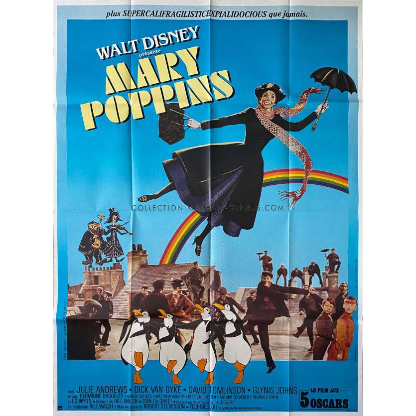 MARY POPPINS Movie Poster- 47x63 in. - 1964/R1970 - Robert Stevenson, Julie Andrews