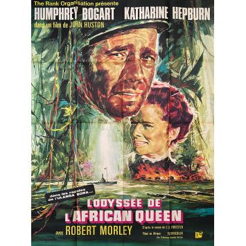 L'ODYSSEE DE L'AFRICAN QUEEN affiche de film- 120x160 cm. - 1951/1960 - Humphrey Bogart, Katharine Hepburn, John Huston