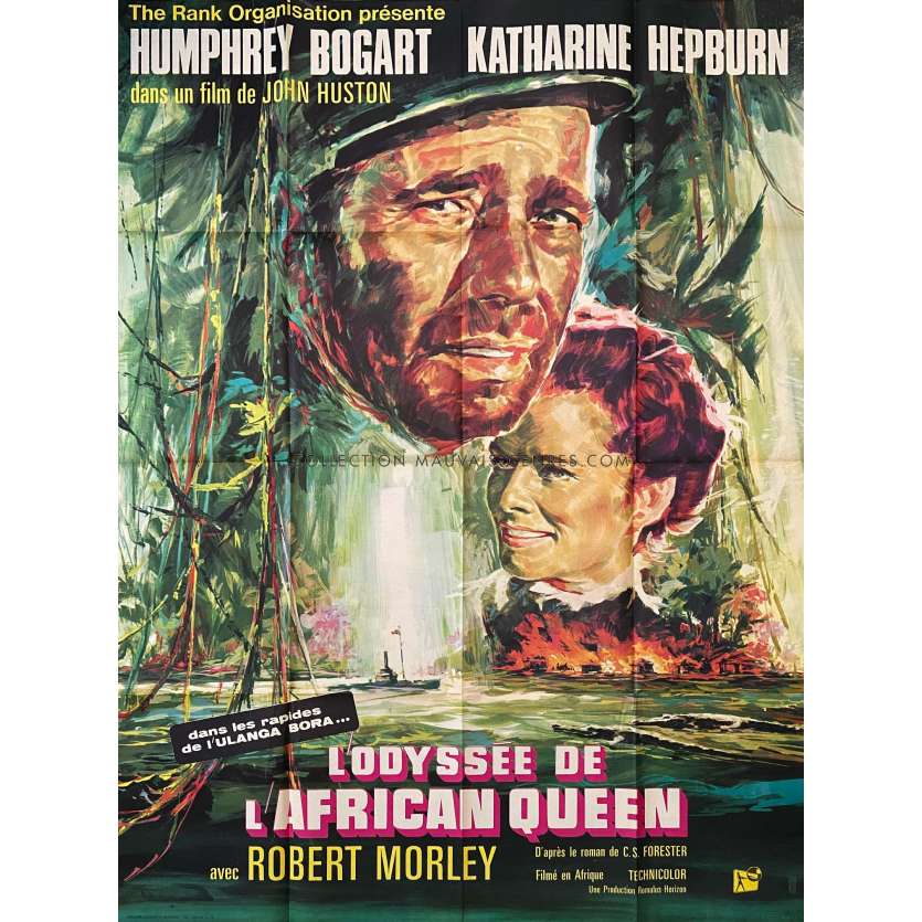 L'ODYSSEE DE L'AFRICAN QUEEN affiche de film- 120x160 cm. - 1951/1960 - Humphrey Bogart, Katharine Hepburn, John Huston