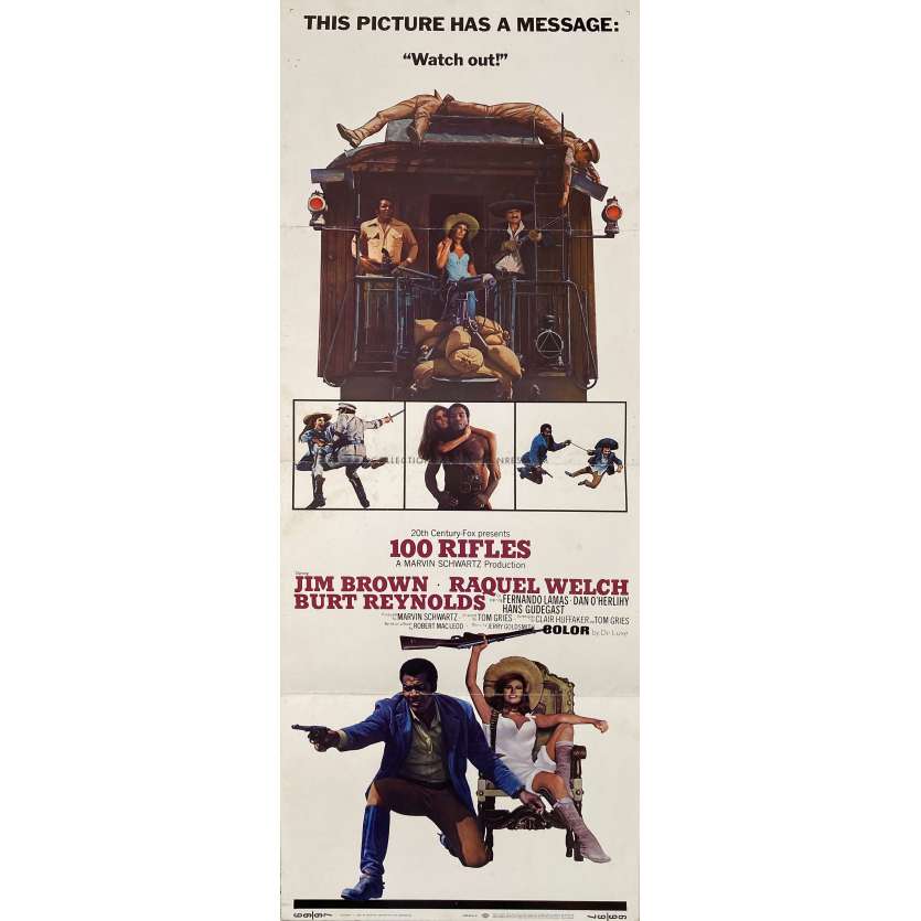 100 RIFLES Movie Poster- 14x36 in. - 1969 - Tom Gries, Jim Brown, Raquel Welch