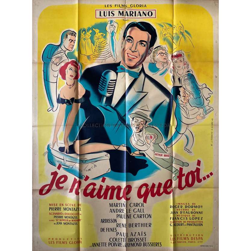 JE N'AIME QUE TOI Affiche de film- 120x160 cm. - 1949 - Martine Carol, Luis Mariano