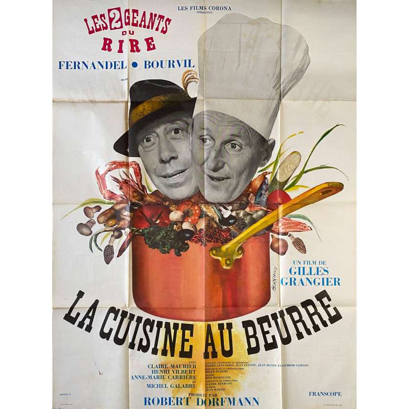 LA CUISINE AU BEURRE Affiche de film- 120x160 cm. - 1963 - Bourvil, Fernandel, Gilles Grangier