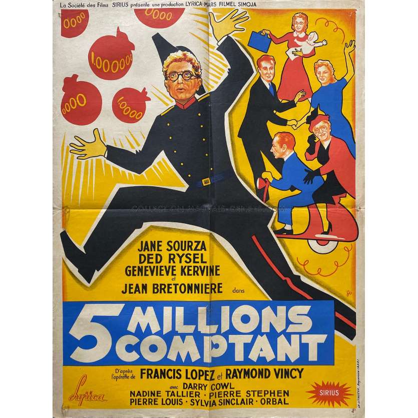 5 MILLIONS COMPTANT Movie Poster Litho - 23x32 in. - 1957 - André Berthomieu, Darry Cowl