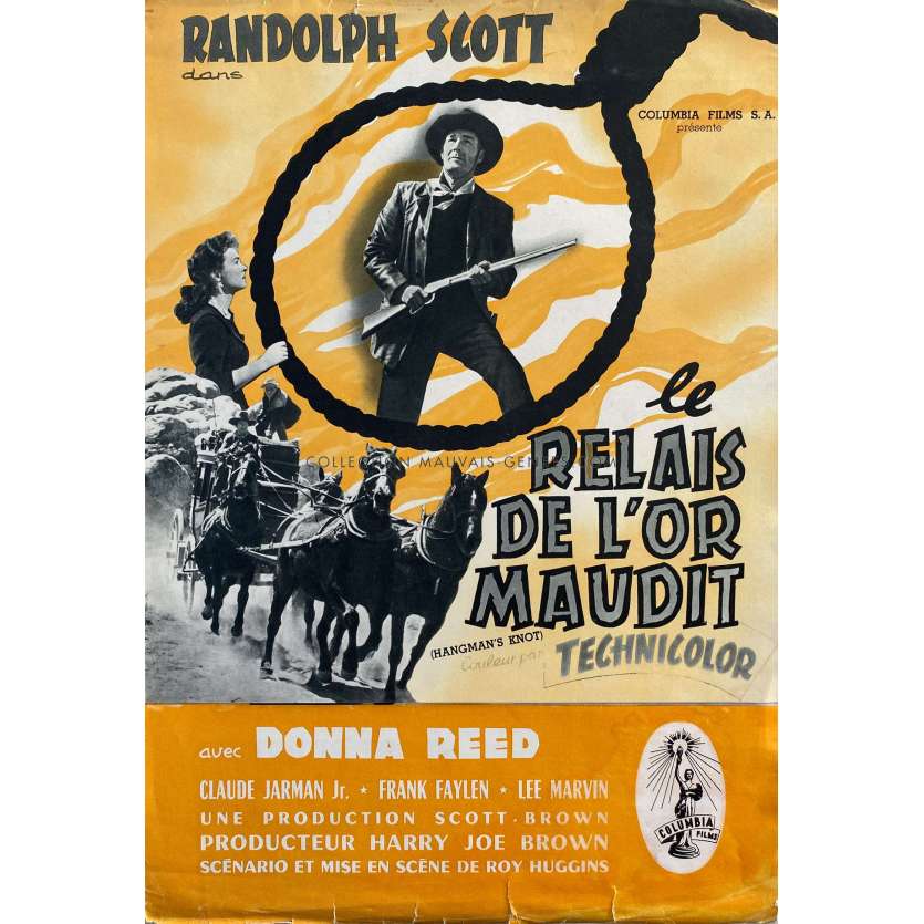 LE RELAIS DE L'OR MAUDIT Synopsis 4p - 24x30 cm. - 1952 - Randolph Scott, Donna Reed, Roy Huggins