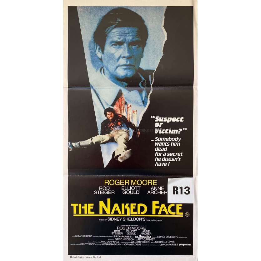 THE NAKED FACE Movie Poster- 13x30 in. - 1984 - Bryan Forbes, Roger Moore -