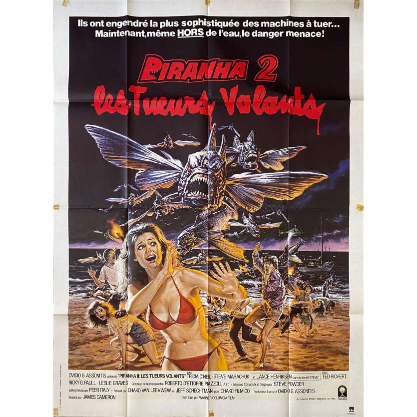PIRANHA II Movie Poster- 47x63 in. - 1981 - James Cameron, Lance Henriksen -