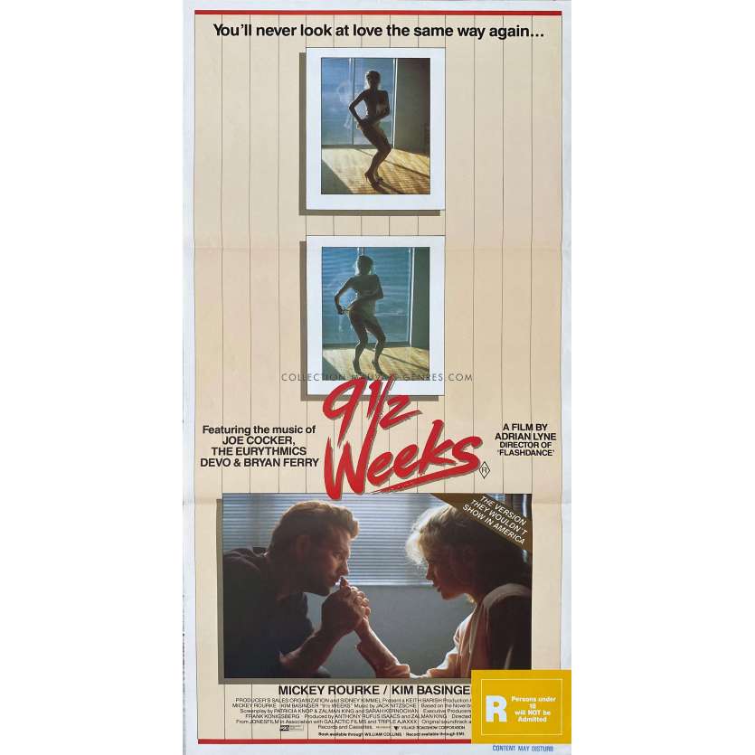 9 WEEKS AND HALF Movie Poster- 13x30 in. - 1986 - Adrian Lyne, Mickey Rourke - erotic