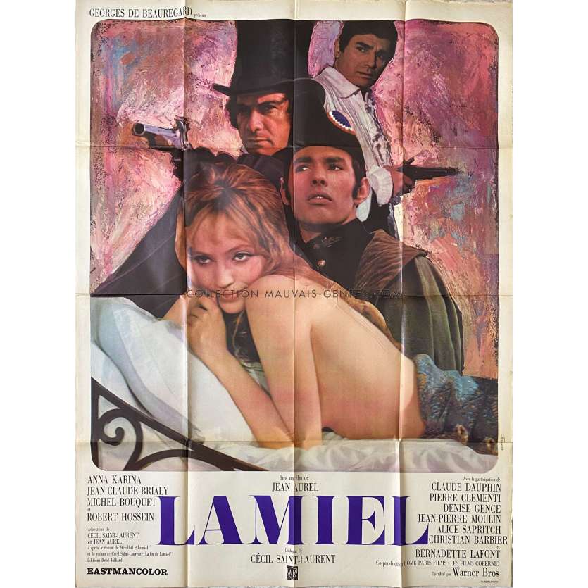 LAMIEL Movie Poster- 47x63 in. - 1967 - Jean Aurel, Anna Karina, Michel Bouquet - erotic