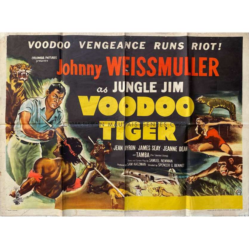 VOODOO TIGER Movie Poster- 30x40 in. - 1952 - Spencer Gordon Bennet, Johnny Weissmuller - erotic