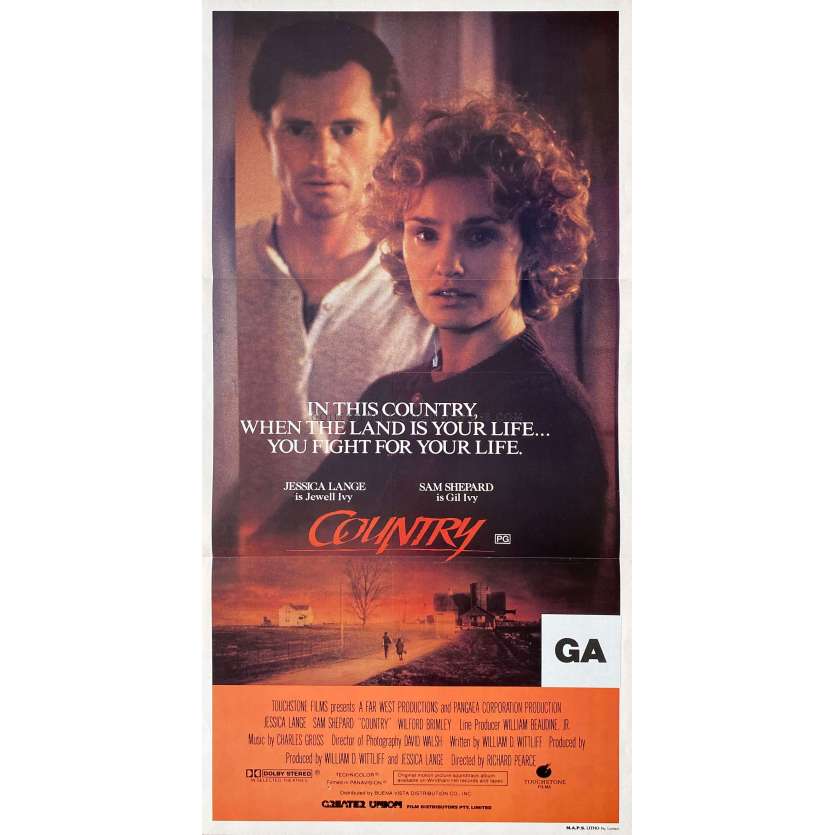 COUNTRY Movie Poster- 13x30 in. - 1984 - Richard Pearce, Jessica Lange, Sam Shepard