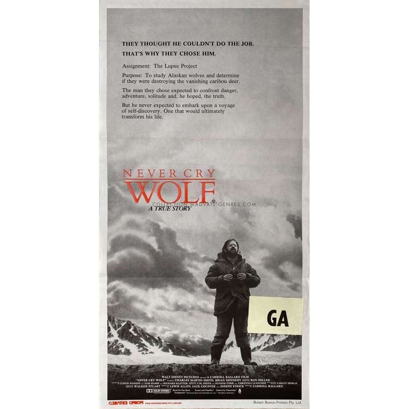 NEVER CRY WOLF Movie Poster- 13x30 in. - 1983 - Carroll Ballard, Charles Martin Smith