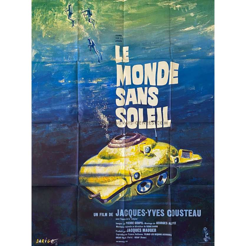 WORLD WITHOUT SUN Movie Poster Submarine style. - 47x63 in. - 1964 - Jacques-Yves Cousteau, Pierre Bidault