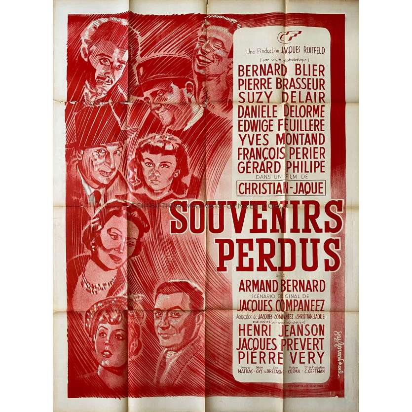 SOUVENIRS PERDUS Affiche de film- 120x160 cm. - 1950 - Bernard Blier, Christian-Jaque