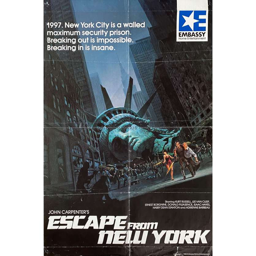 NEW YORK 1997 Affiche Vidéo - 51x77cm - 1981 - Kurt Russel, John Carpenter