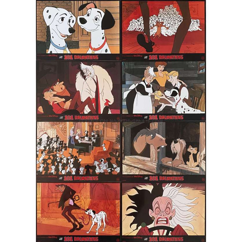 101 DALMATIANS Lobby Cards x8 - 9x12 in. - 1961/R1990 - Walt Disney, Rod Taylor