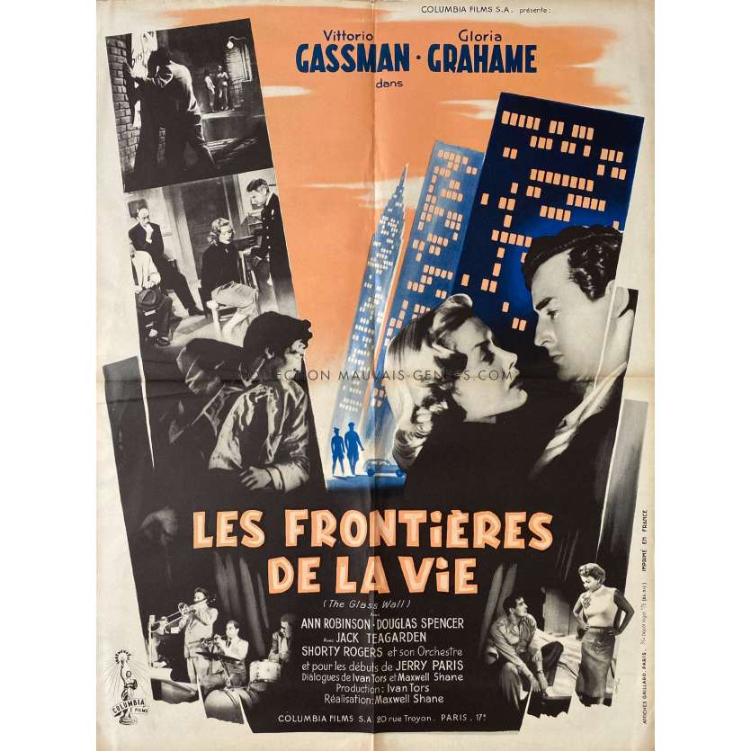 THE GLASS WALL Movie Poster- 23x32 in. - 1953 - Maxwell Shane, Vittorio Gassman