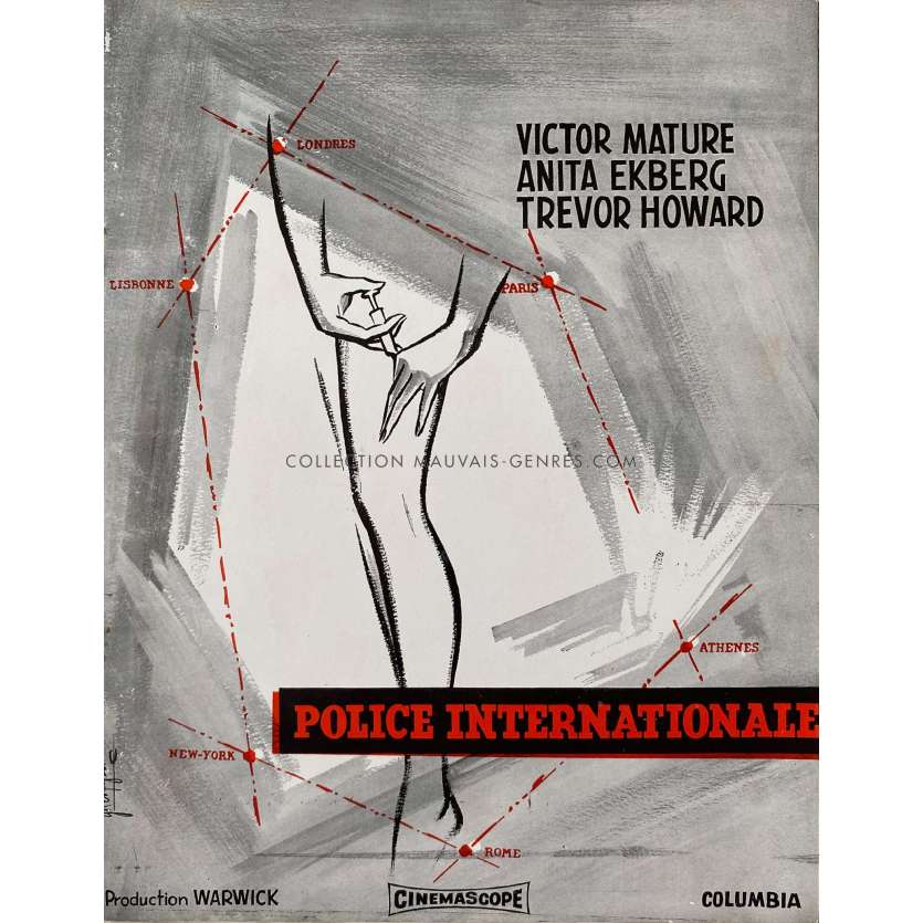 POLICE INTERNATIONALE Dossier de presse 8p - 24x30 cm. - 1957 - Victor Mature, Anita Ekberg, John Gilling