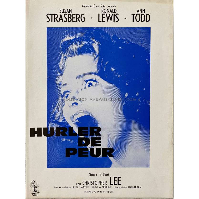 HURLER DE PEUR Synopsis 4 pages. - 24x30 cm. - 1961 - Susan Strasberg, Seth Holt