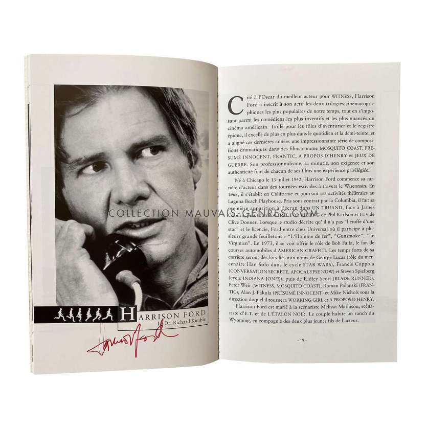LE FUGITIF Dossier de presse 48p. SIGNÉ. par Harrison Ford