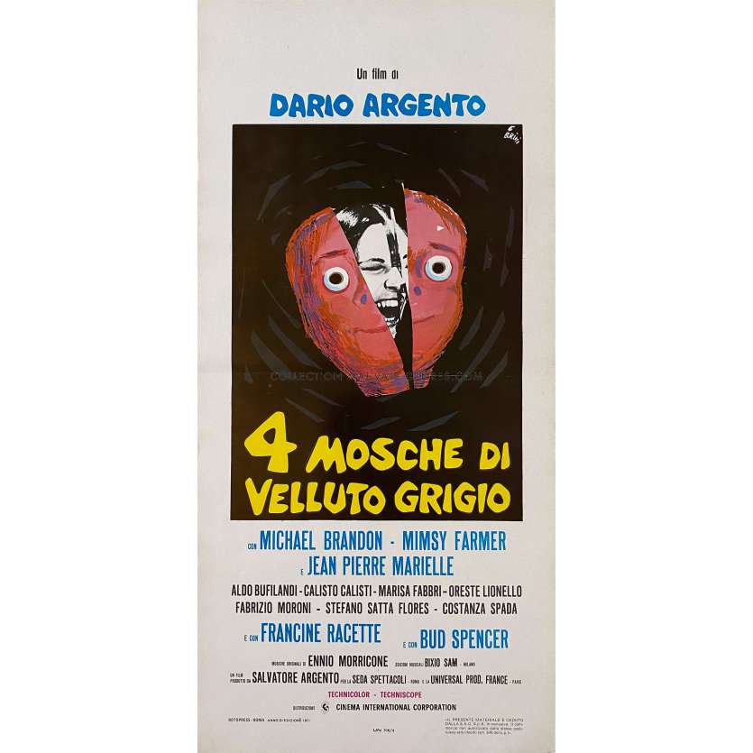 FOUR FLIES ON GREY VELVET Movie Poster- 13x28 in. - 1971 - Dario Argento, Jean-Pierre Marielle
