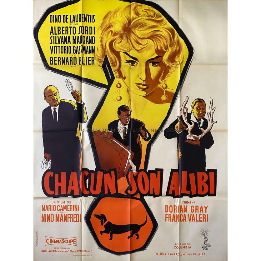 CHACUN SON ALIBI Affiche de film- 120x160 cm. - 1960 - Alberto Sordi, Vittorio Gassman, Mario Camerini