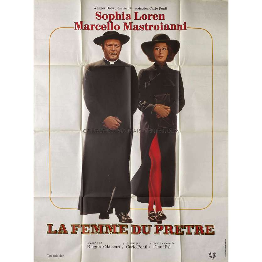 LA FEMME DU PRETRE Affiche de film- 120x160 cm. - 1970 - Sophia Loren, Marcello Mastroianni, Dino Risi