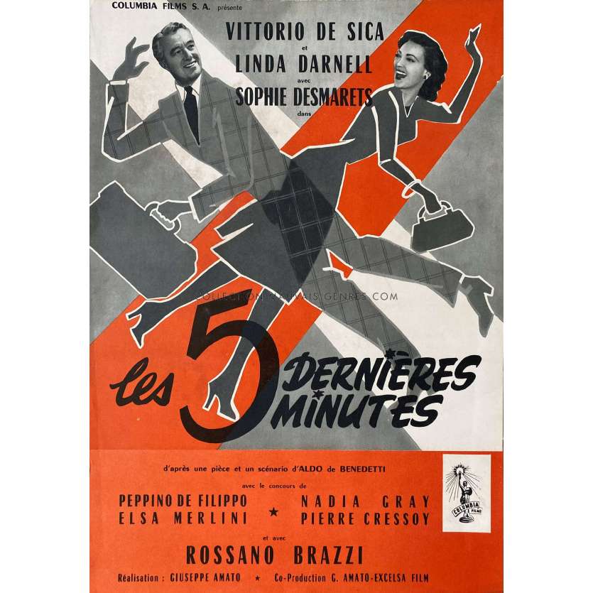 LES 5 DERNIERES MINUTES Synopsis 4p - 21x30 cm. - 1955 - Linda Darnell, Vittorio De Sica