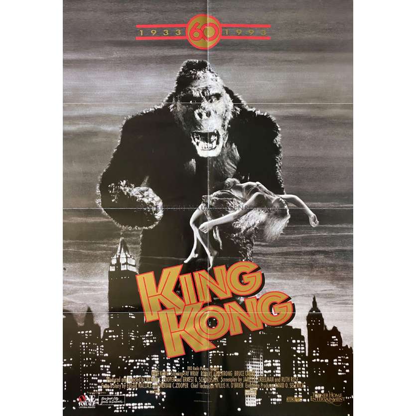 KING KONG Affiche Vidéo- 65x97 cm. - 1933/R1993 - Fay Wray, Merian C. Cooper