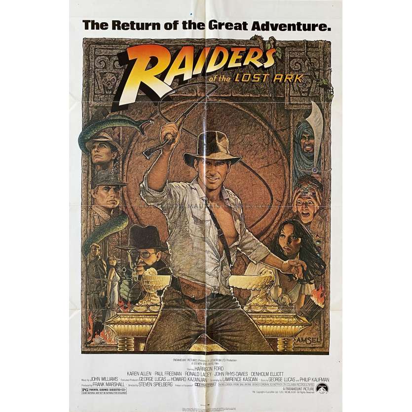 RAIDERS OF THE LOST ARK Movie Poster Studio Style - 27x41 in. - 1981/R1982 - Steven Spielberg, Harrison Ford