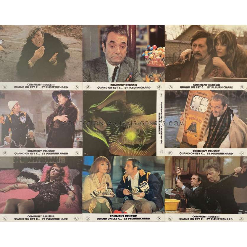 COMMENT REUSSIR QUAND ON EST CONPhotos de film x9 - JEU B. - 21x30 cm. - 1974 - Jean Carmet, Michel Audiard