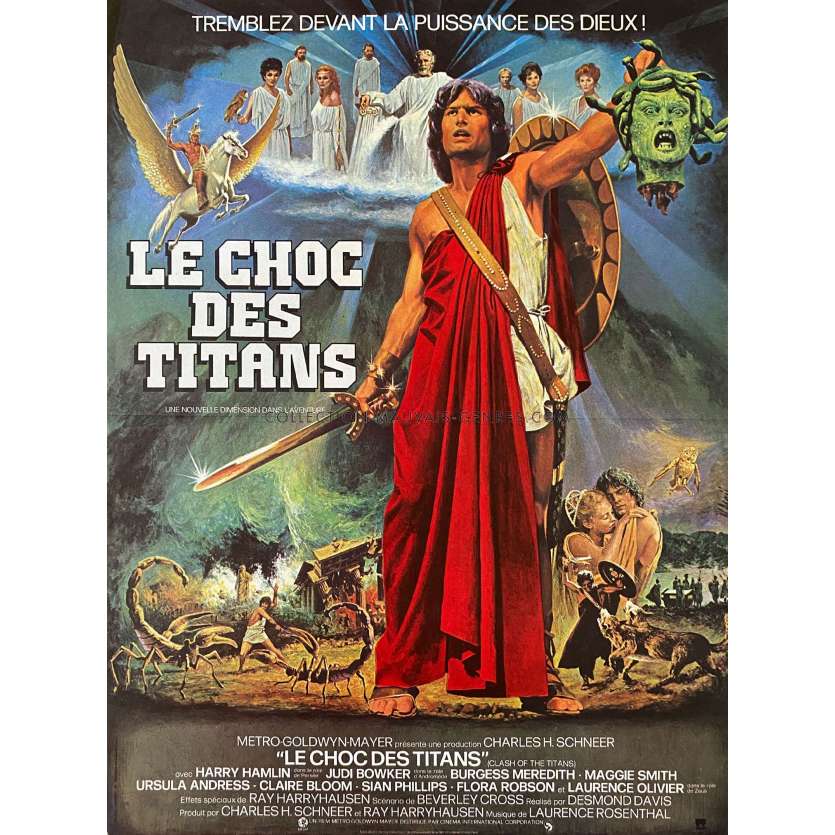 CLASH OF THE TITANS Movie Poster- 15x21 in. - 1981 - Desmond Davis, Lawrence Oliver