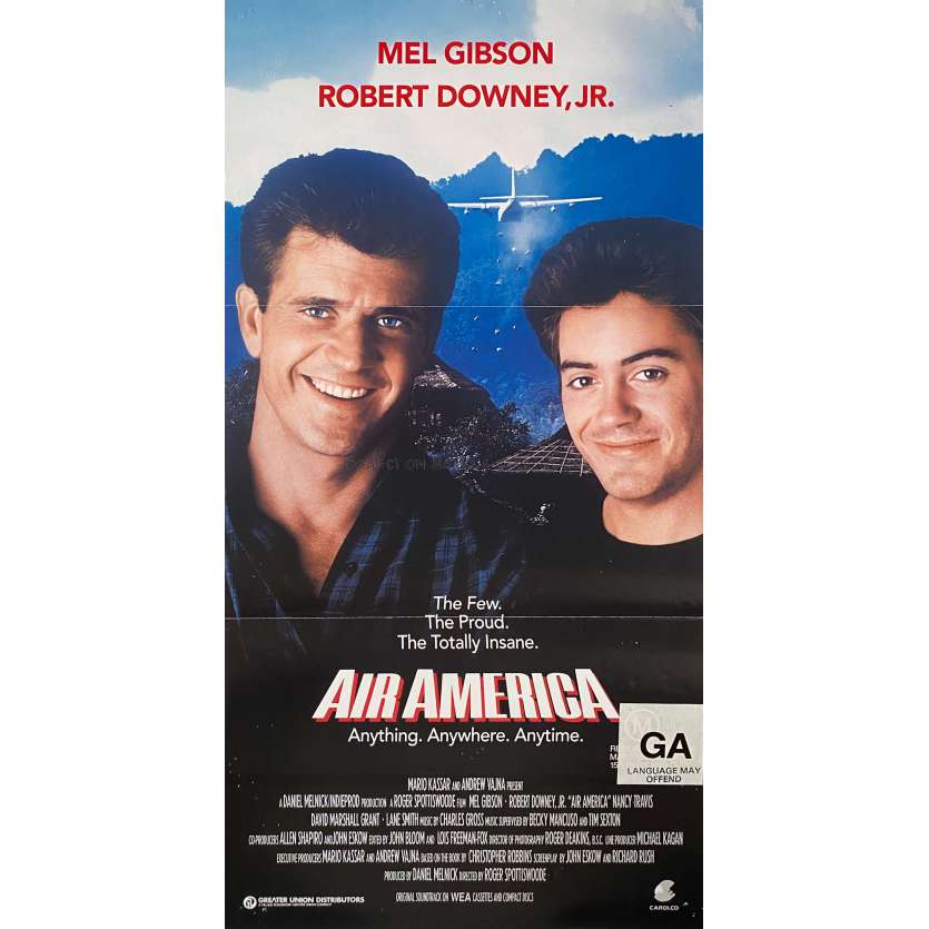 AIR AMERICA Affiche de cinéma- 33x78 cm. - 1990 - Mel Gibson, Robert Downey Jr., Roger Spottiswoode