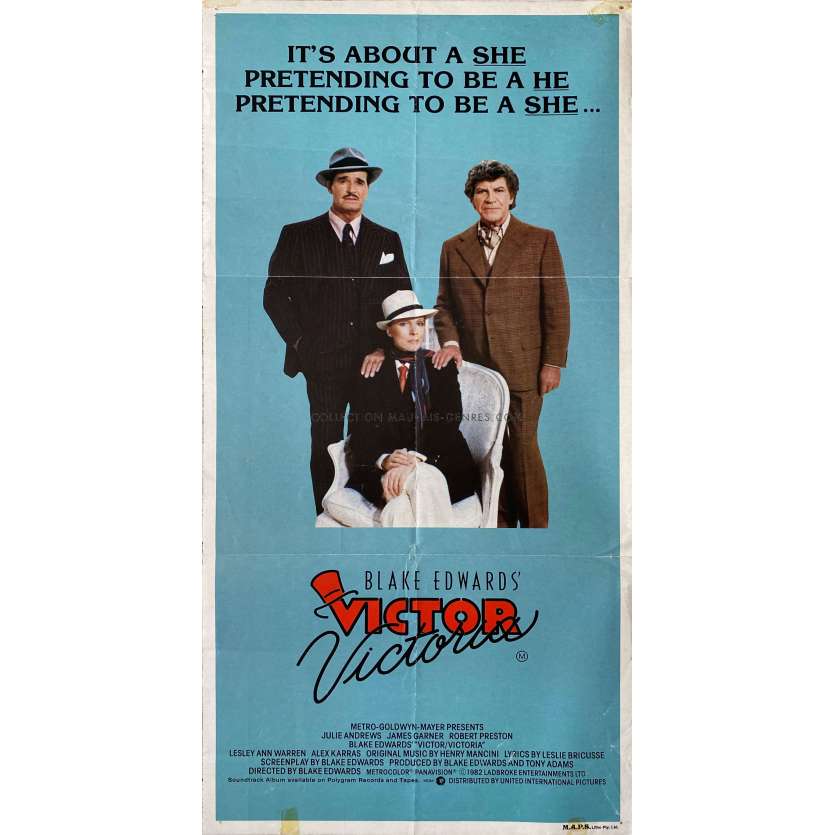 VICTOR VICTORIA Affiche de cinéma- 33x78 cm. - 1982 - Julie Andrews, Blake Edwards