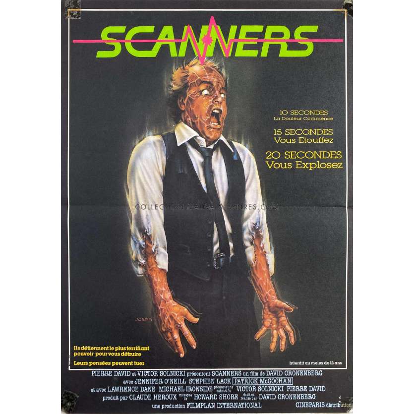 SCANNERS French Movie Poster- 15x21 in. - 1981 - David Cronenberg, Patrick McGoohan