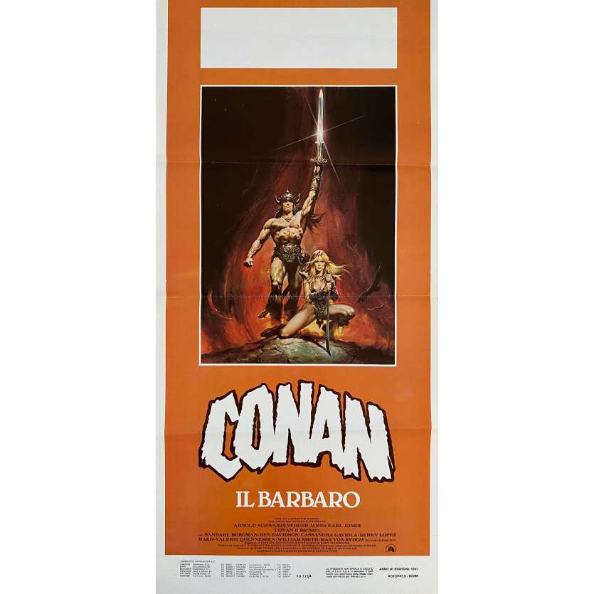 CONAN THE BARBARIAN Italian Movie Poster- 13x28 in. - 1982 - John Milius, Arnold Schwarzenegger