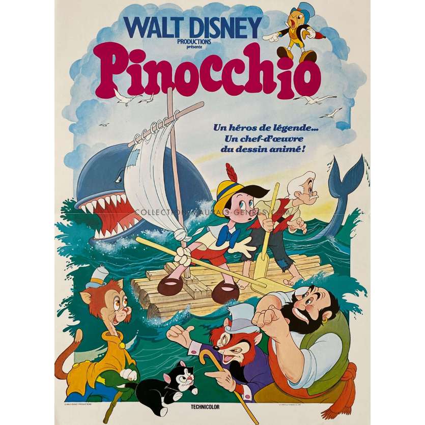 PINOCCHIO Affiche de film- 40x54 cm. - 1940/R1970 - Mel Blanc, Disney