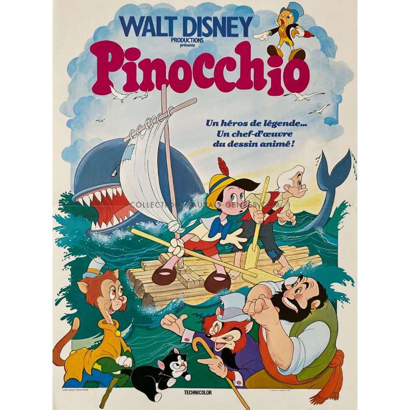 PINOCCHIO French Movie Poster- 15x21 in. - 1940/R1970 - Disney, Mel Blanc