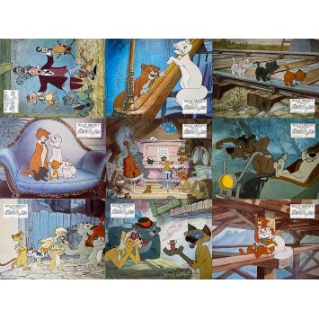 THE ARISTOCATS French Lobby Cards x9 - Set A - 9x12 in. - 1970 - Walt Disney, Phil Harris