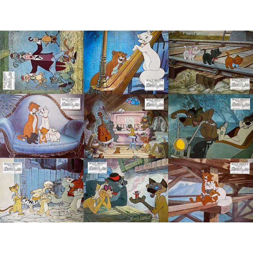 LES ARISTOCHATS Photos de film x9 - Jeu A - 21x30 cm. - 1970 - Phil Harris, Walt Disney