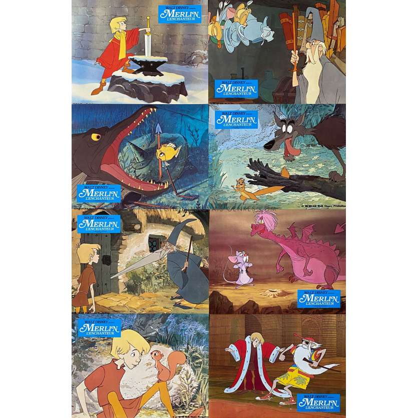 THE SWORD AND THE STONE French Lobby Cards x8 - Set B - 9x12 in. - 1963/R1970 - Walt Disney, Rickie Sorensen