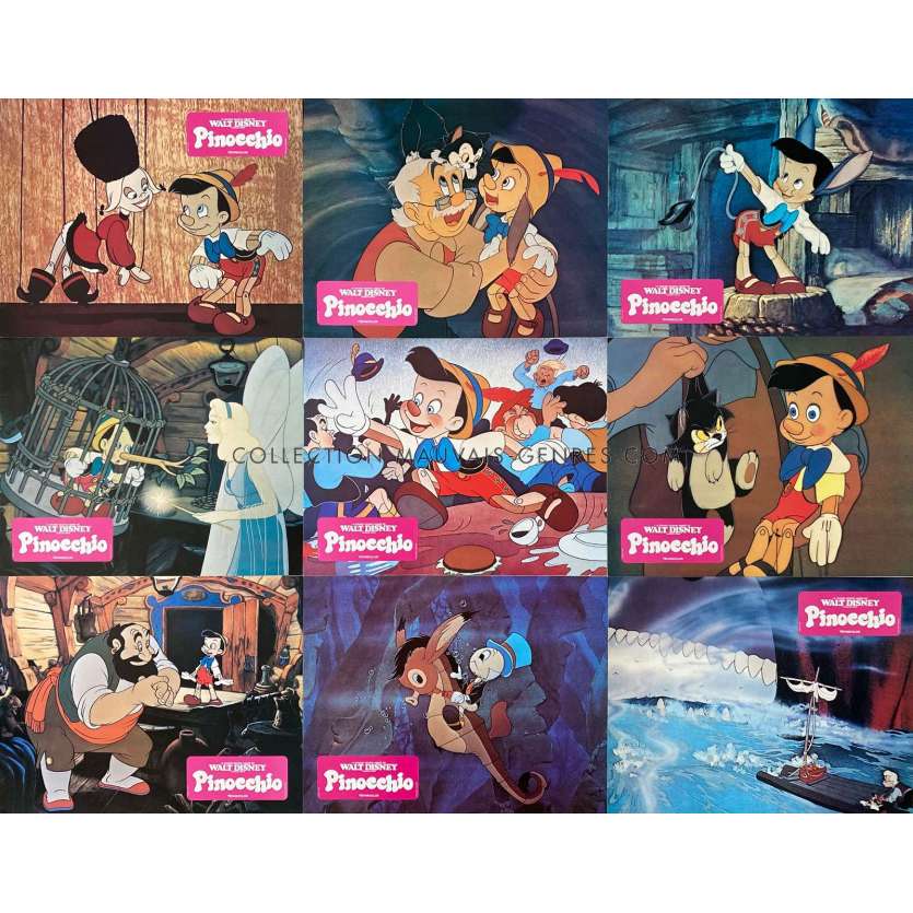 PINOCCHIO French Lobby Cards x9 - Set B - 9x12 in. - 1940/R1970 - Disney, Mel Blanc