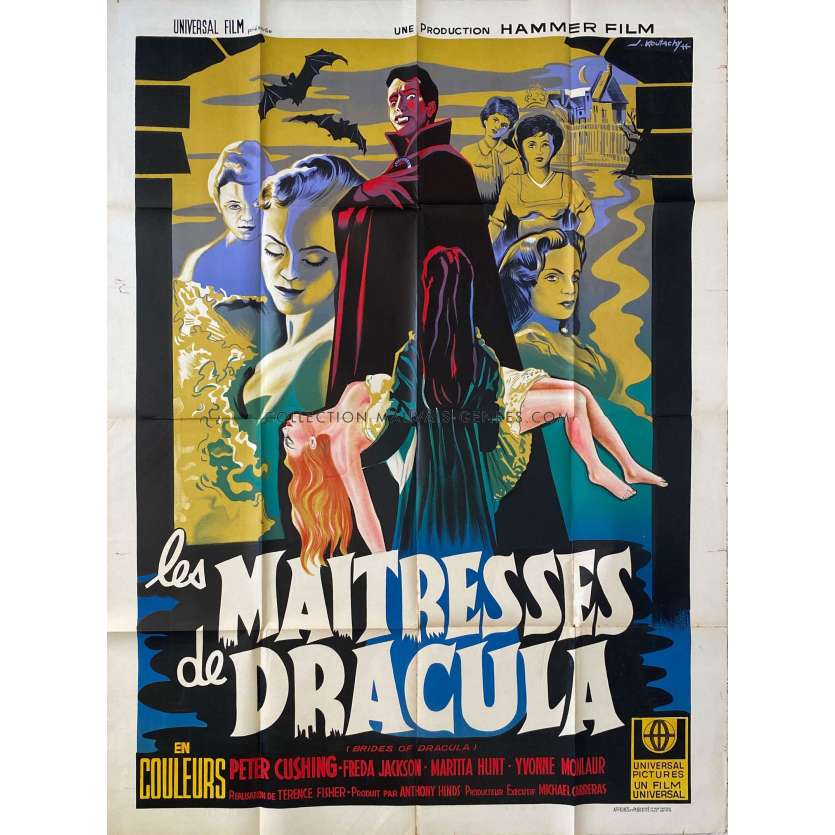 BRIDES OF DRACULA French Movie Poster 2nd Rel - 47x63 in. - 1960 - Terence Fisher, Peter Cushing