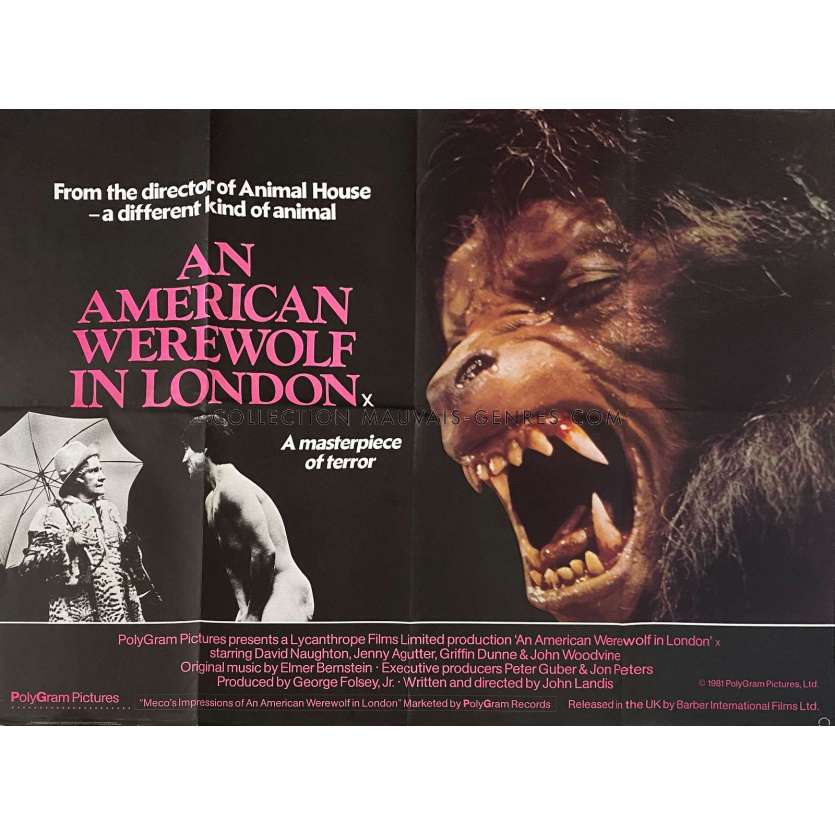 AN AMERICAN WEREWOLF IN LONDON British Movie Poster- 30x40 in. - 1981 - John Landis, David Naughton