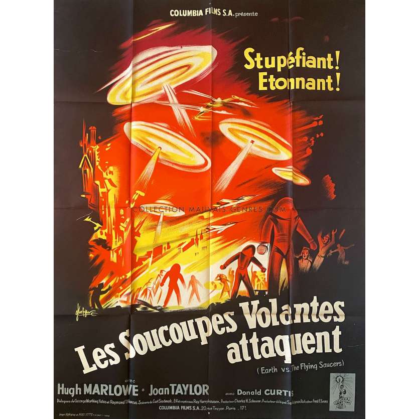 EARTH VS. THE FLYING SAUCERS French Movie Poster- 47x63 in. - 1956 - Ray Harryhausen, Hugh Marlowe