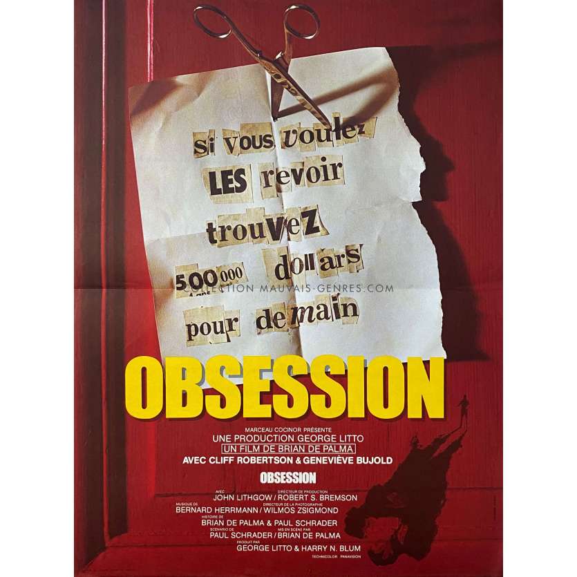 OBSESSION French Movie Poster- 15x21 in. - 1976 - Brian de Palma, Cliff Robertson