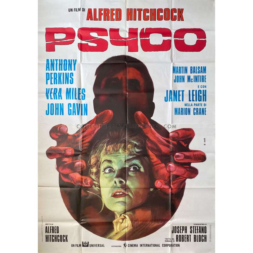 PSYCHO Italian Movie Poster 2 pannels. - 55x70 in. - 1960/R1970 - Alfred Hitchcock, Anthony Perkins