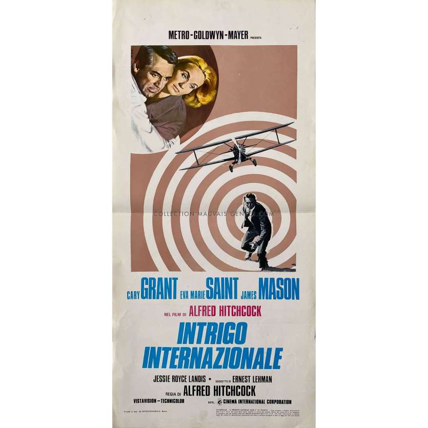 LA MORT AUX TROUSSES Affiche de cinéma- 33x71 cm. - 1959/R1976 - Cary Grant, Alfred Hitchcock